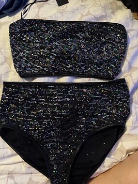 Black Holographic Sequin Two-Piece Bikini Set